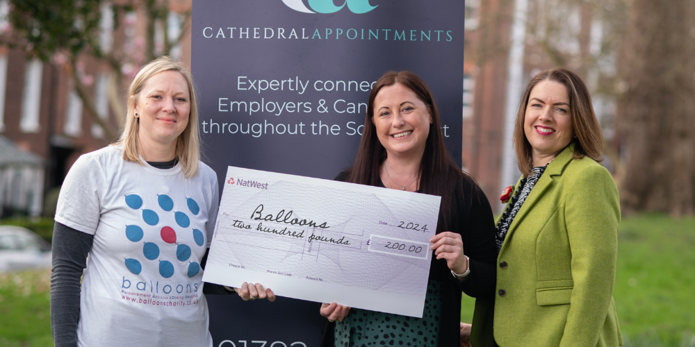 Cathedral Appointments is supporting Balloons for 2024, seen with Heidi, Charlotte F and Nicola